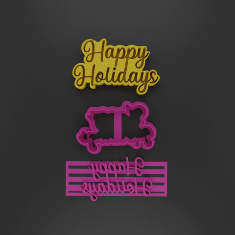 Happy holidays cookie cutter with stamp embosser - Baker's Desire - Cookie cutters, stamps and textures